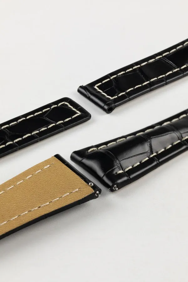 Hirsch NAVIGATOR Alligator Deployment Watch Strap in BLACK