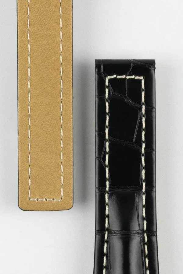Hirsch NAVIGATOR Alligator Deployment Watch Strap in BLACK