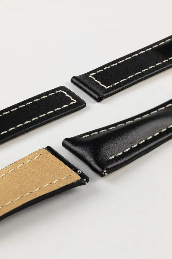 Hirsch NAVIGATOR Calfskin Leather Deployment Watch Strap in BLACK