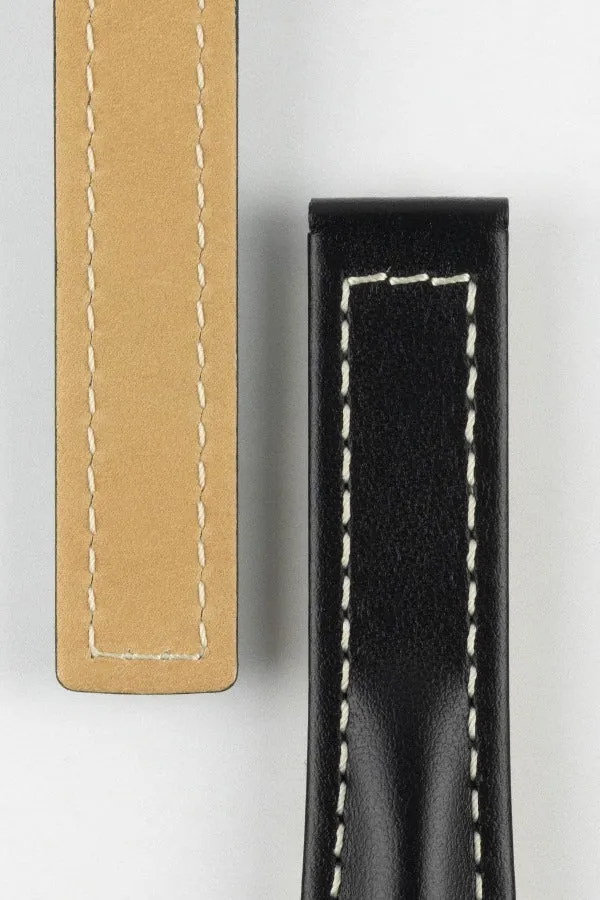 Hirsch NAVIGATOR Calfskin Leather Deployment Watch Strap in BLACK