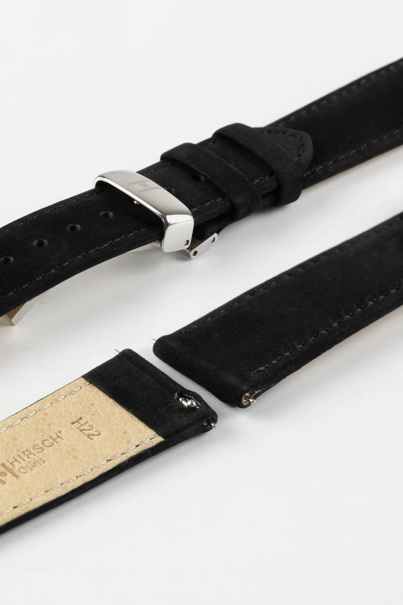 Hirsch OSIRIS Black Calf Leather With Nubuck Effect Watch Strap
