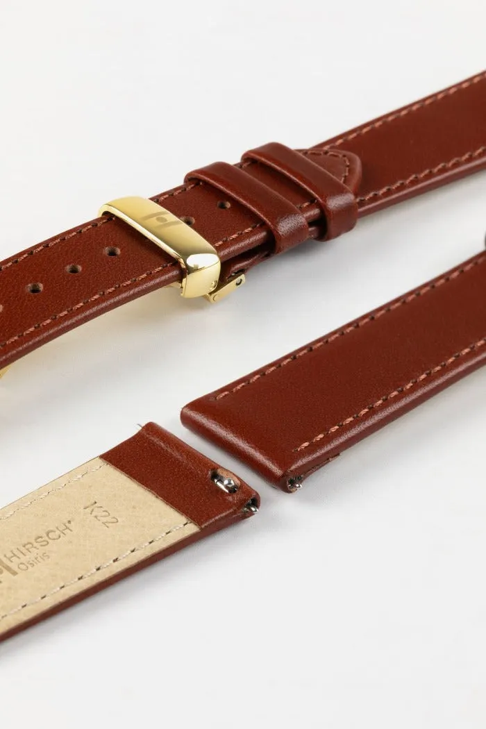 Hirsch OSIRIS Calf Leather Watch Strap in MID BROWN