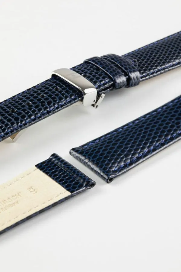 Hirsch RAINBOW NQR Lizard-Embossed Leather Watch Strap in BLUE