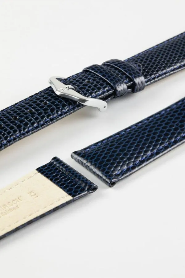 Hirsch RAINBOW NQR Lizard-Embossed Leather Watch Strap in BLUE