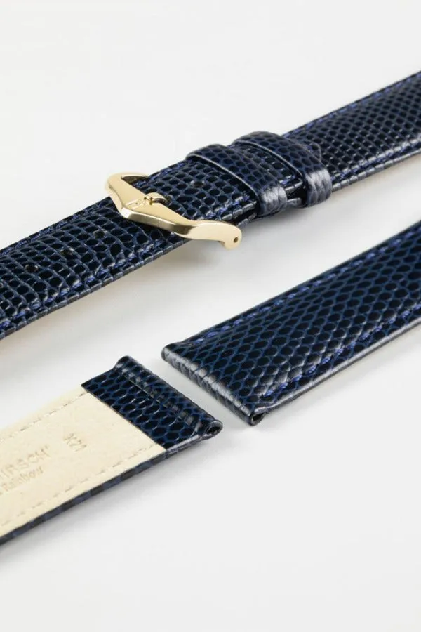 Hirsch RAINBOW NQR Lizard-Embossed Leather Watch Strap in BLUE