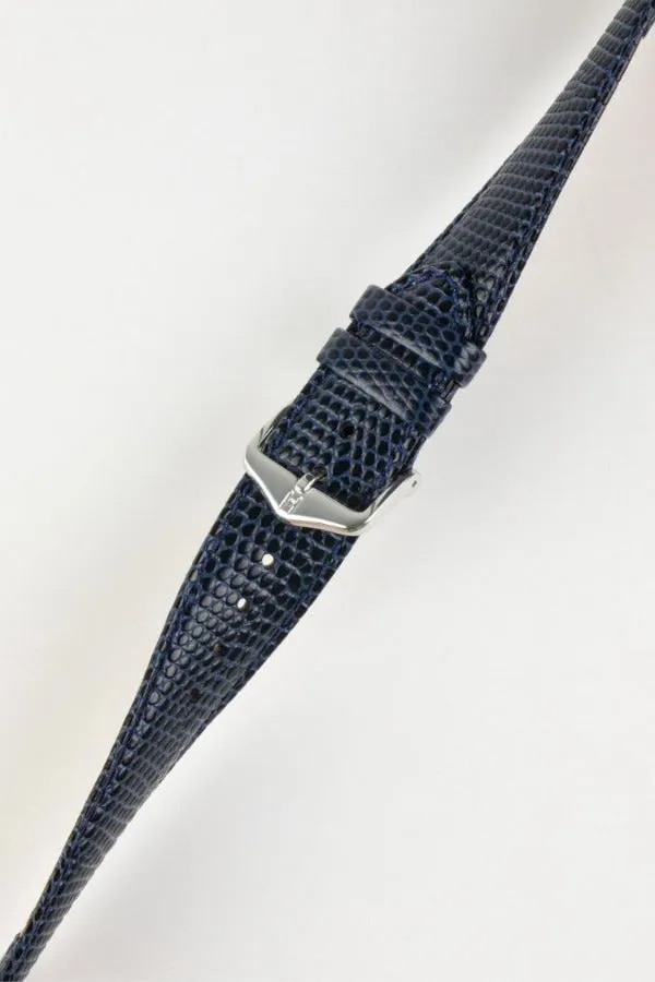 Hirsch RAINBOW NQR Lizard-Embossed Leather Watch Strap in BLUE