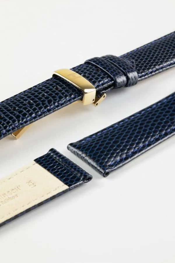 Hirsch RAINBOW NQR Lizard-Embossed Leather Watch Strap in BLUE