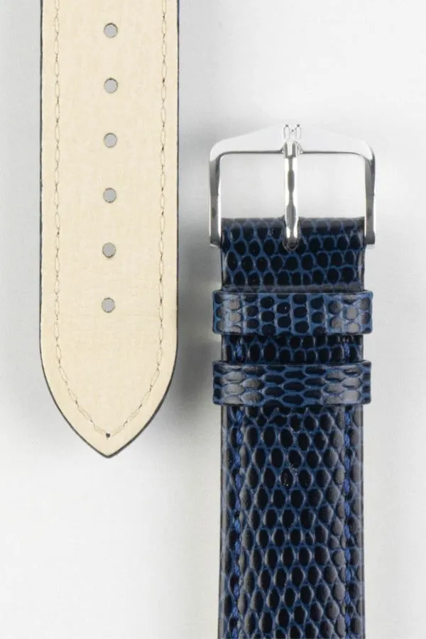 Hirsch RAINBOW NQR Lizard-Embossed Leather Watch Strap in BLUE