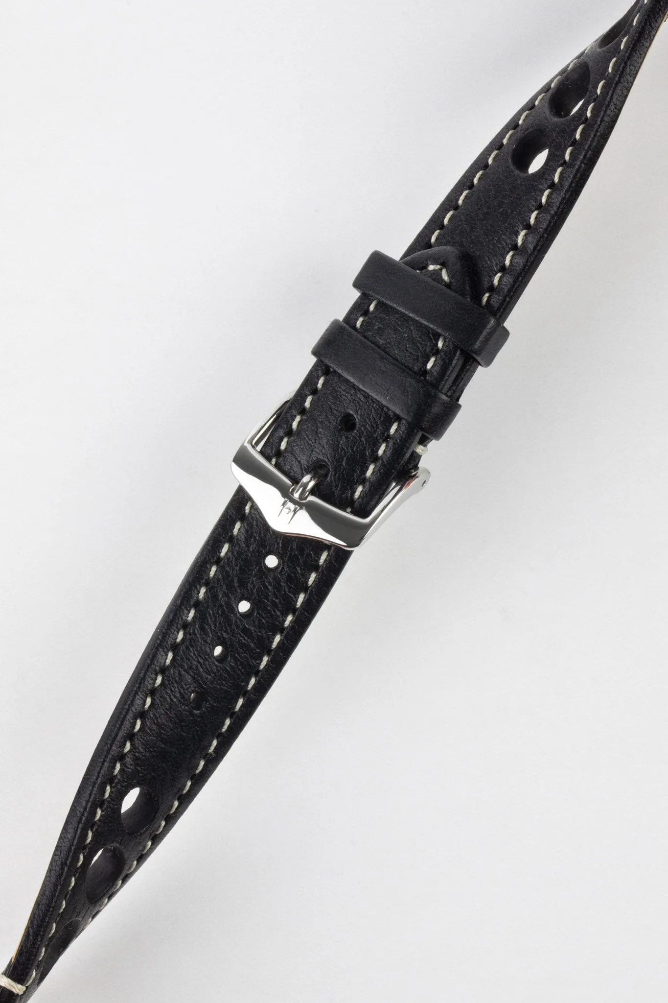 Hirsch RALLY Natural Leather Racing Watch Strap in BLACK & WHITE
