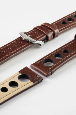Hirsch RALLY Natural Leather Racing Watch Strap in BROWN