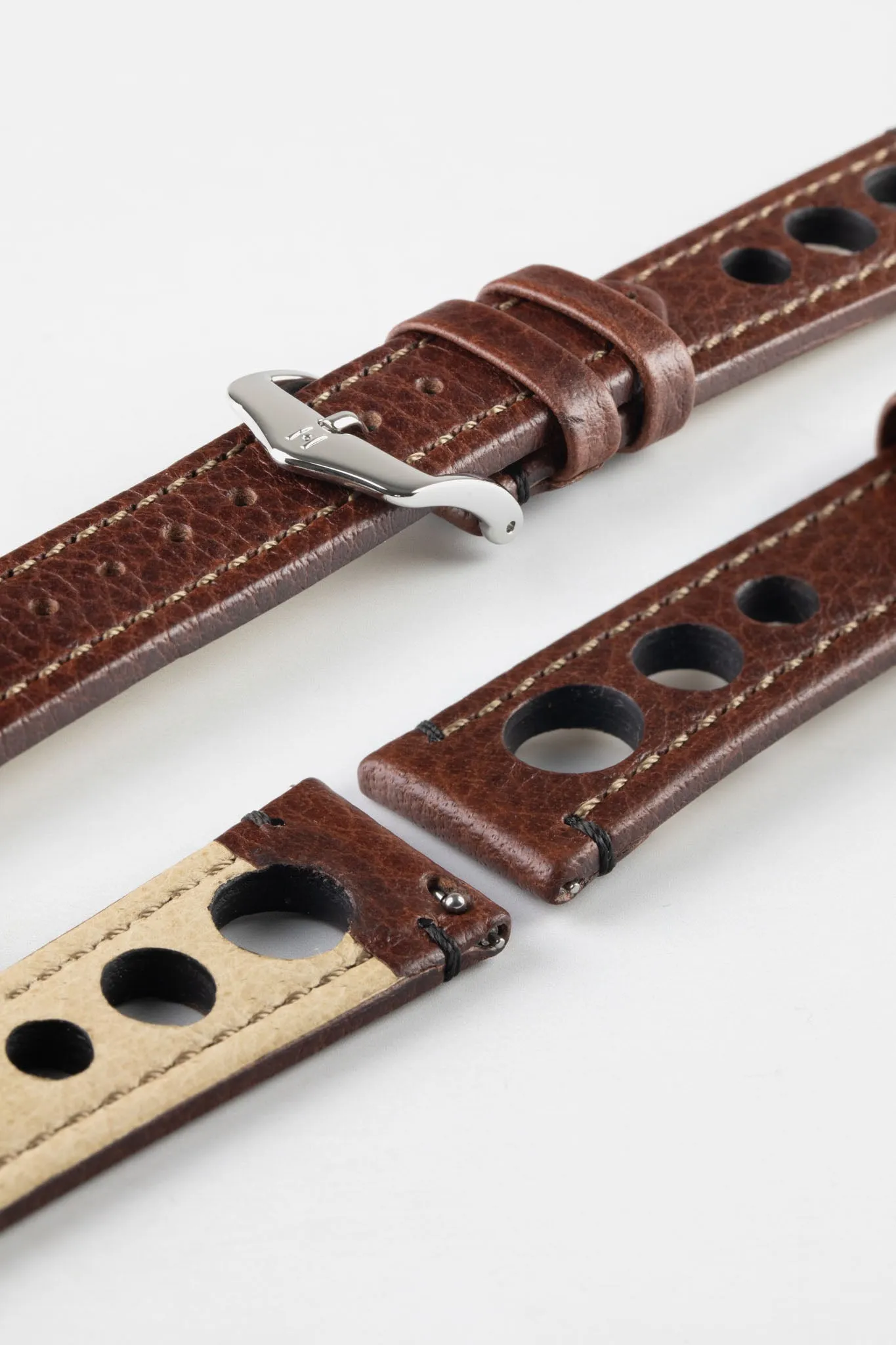 Hirsch RALLY Natural Leather Racing Watch Strap in BROWN