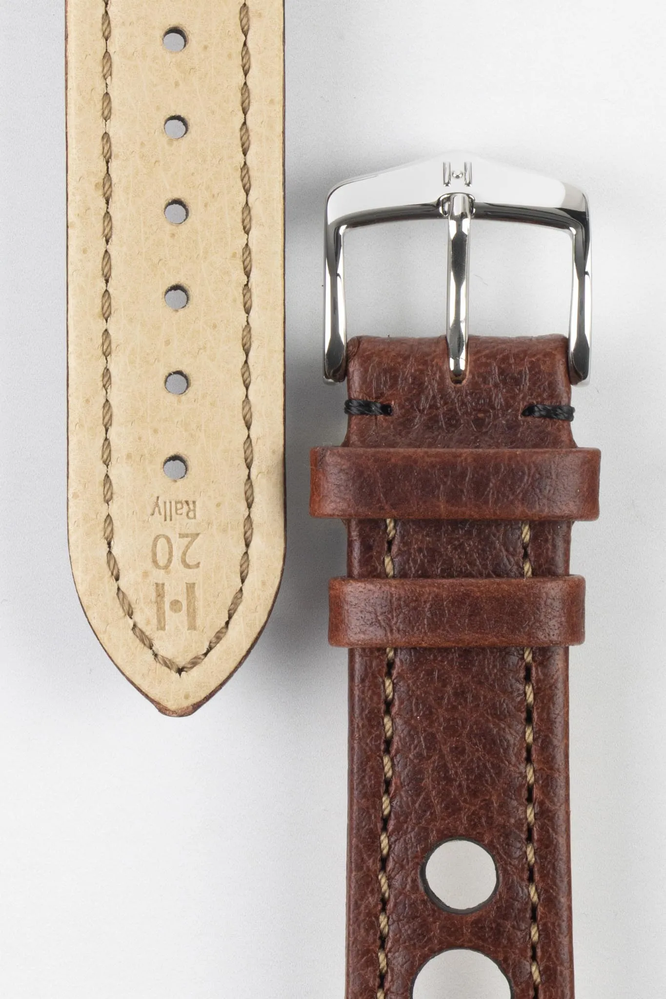 Hirsch RALLY Natural Leather Racing Watch Strap in BROWN