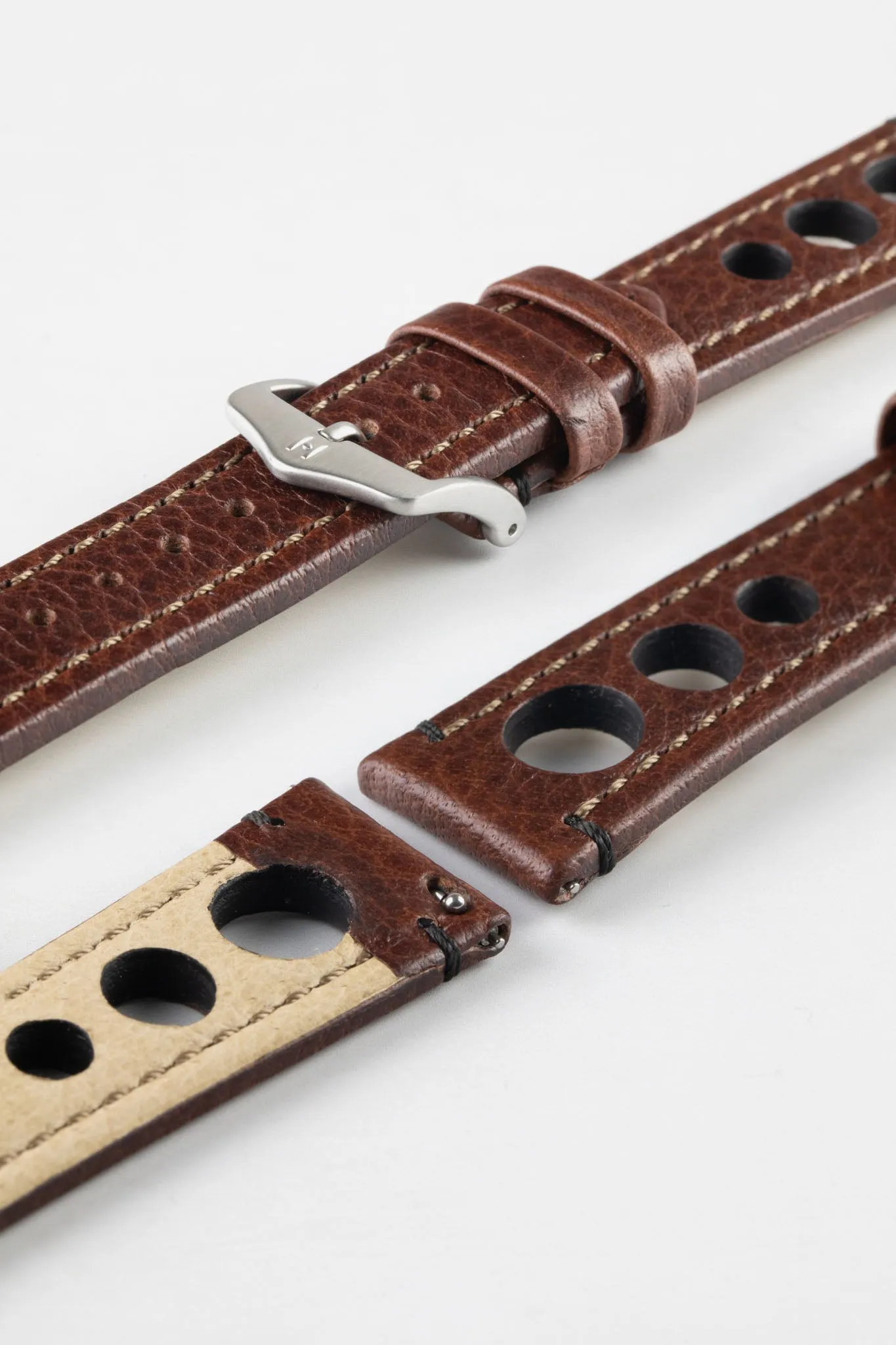 Hirsch RALLY Natural Leather Racing Watch Strap in BROWN