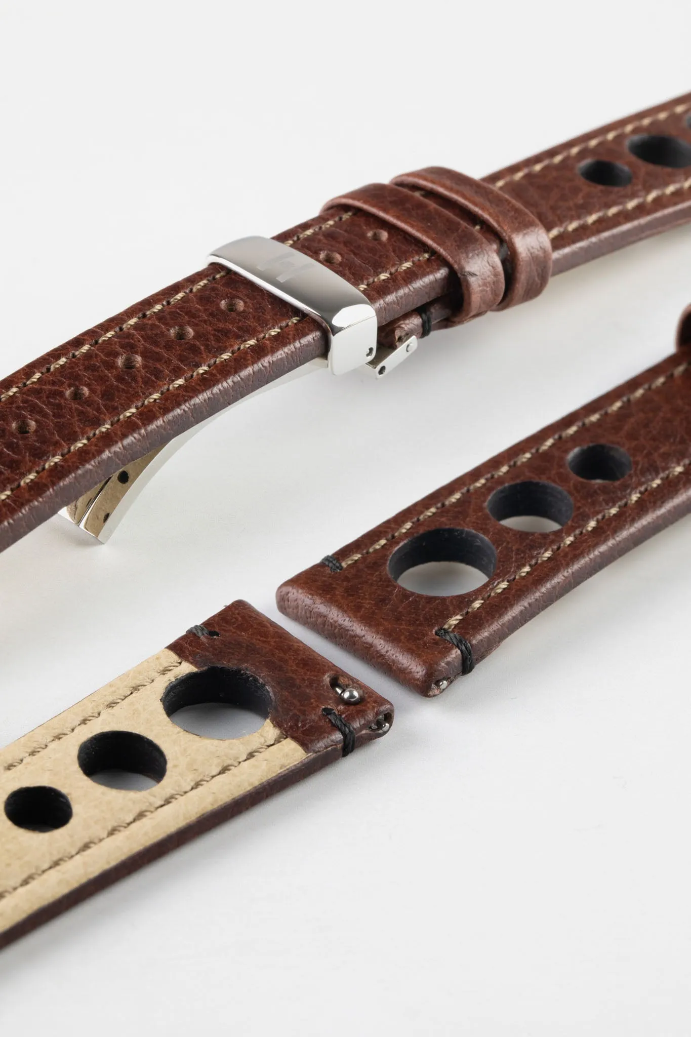 Hirsch RALLY Natural Leather Racing Watch Strap in BROWN