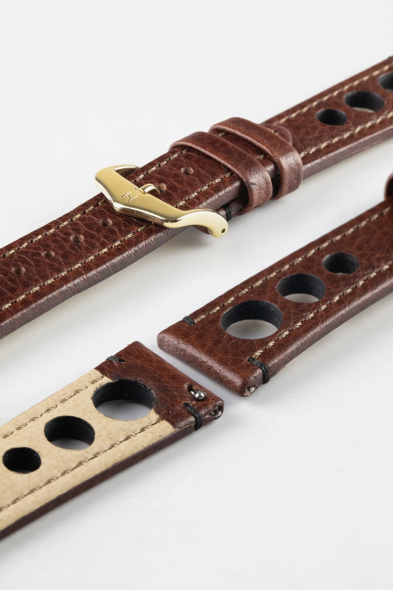 Hirsch RALLY Natural Leather Racing Watch Strap in BROWN