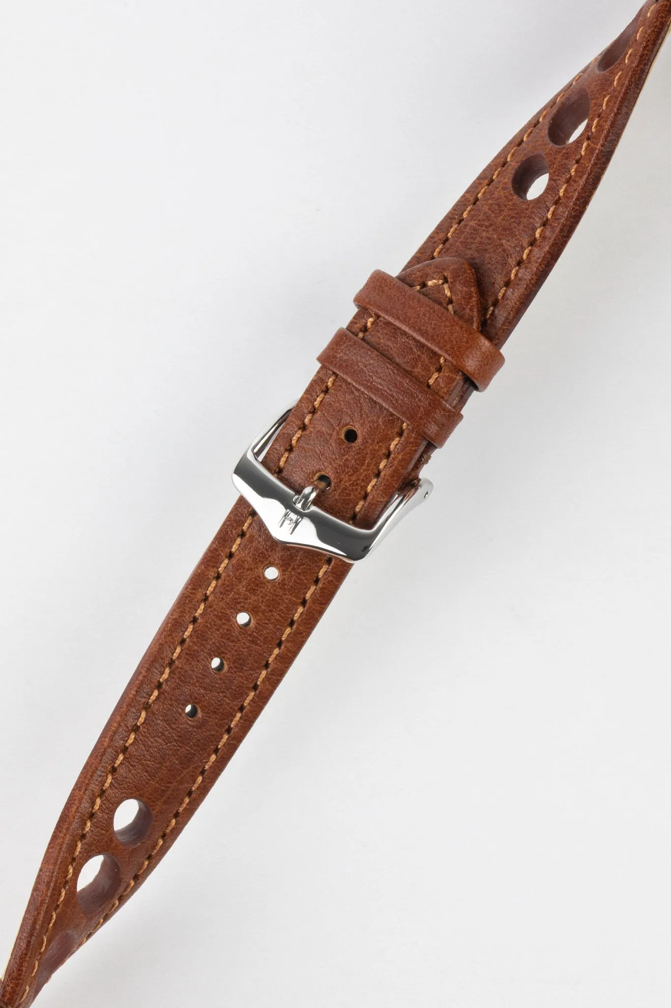 Hirsch RALLY Natural Leather Racing Watch Strap in GOLD BROWN