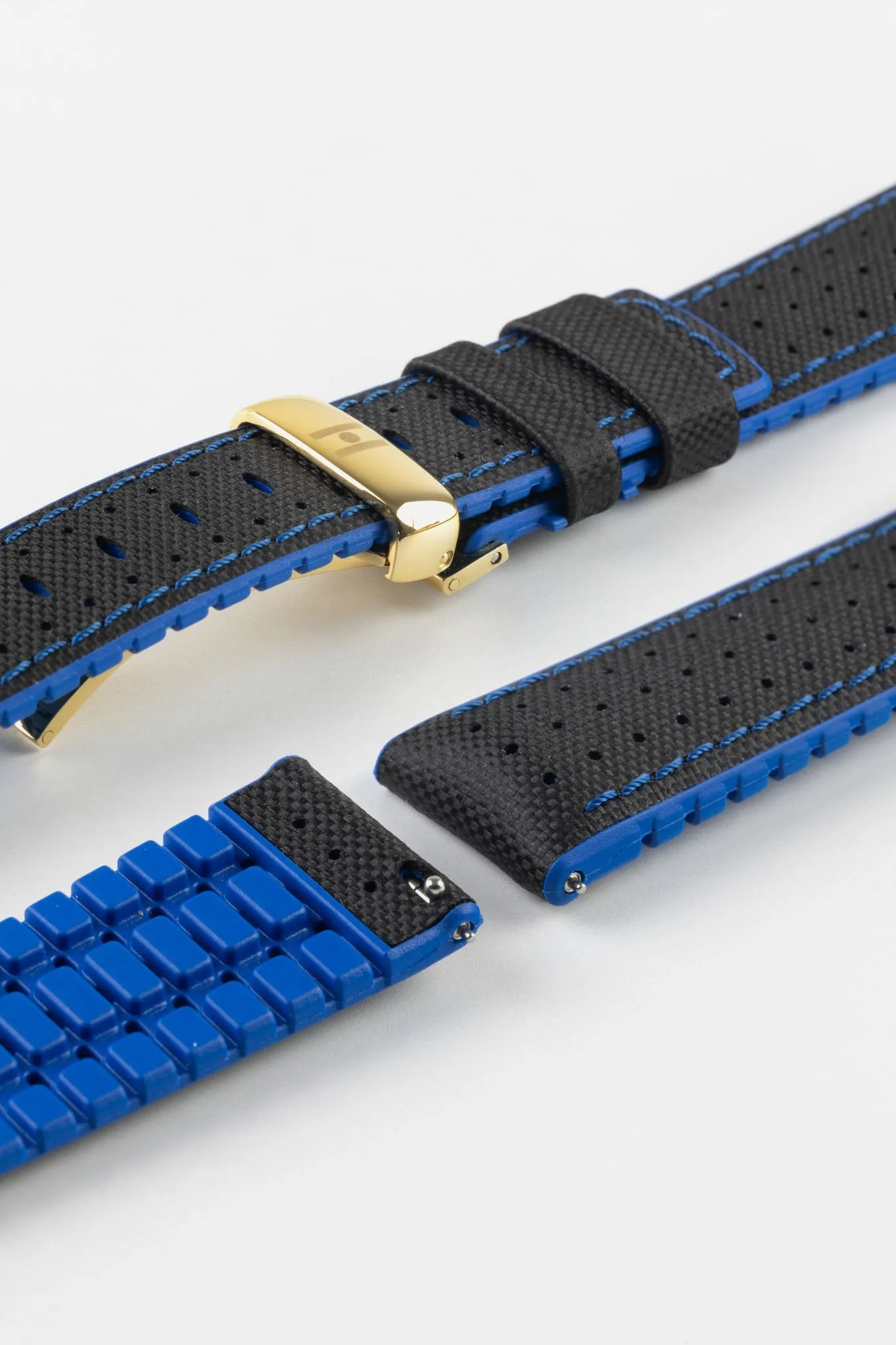 Hirsch ROBBY Sailcloth Effect Performance Watch Strap in BLACK / BLUE