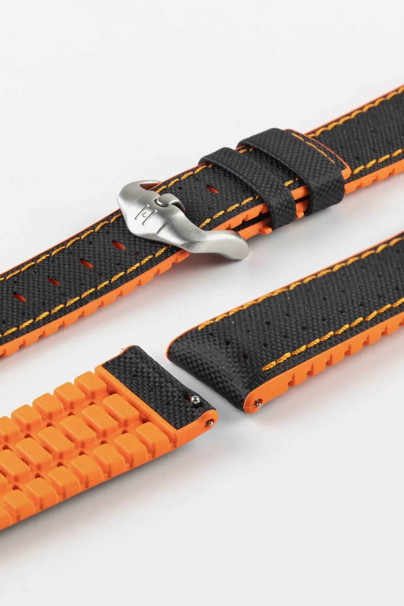 Hirsch Robby Sailcloth Effect Waterproof Performance Watch Strap in BLACK / ORANGE