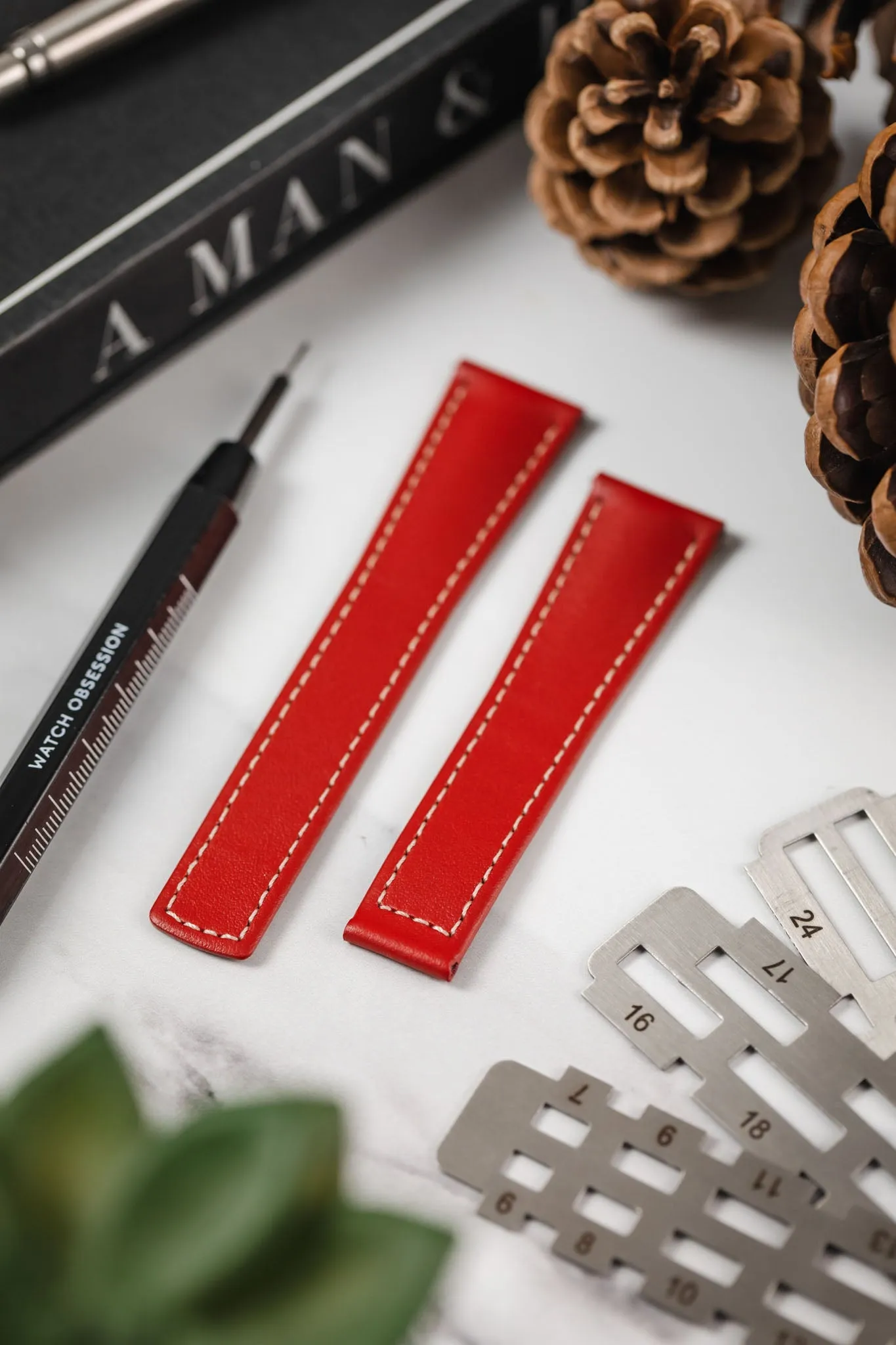 Hirsch SPEED Calfskin Deployment Watch Strap in RED/WHITE