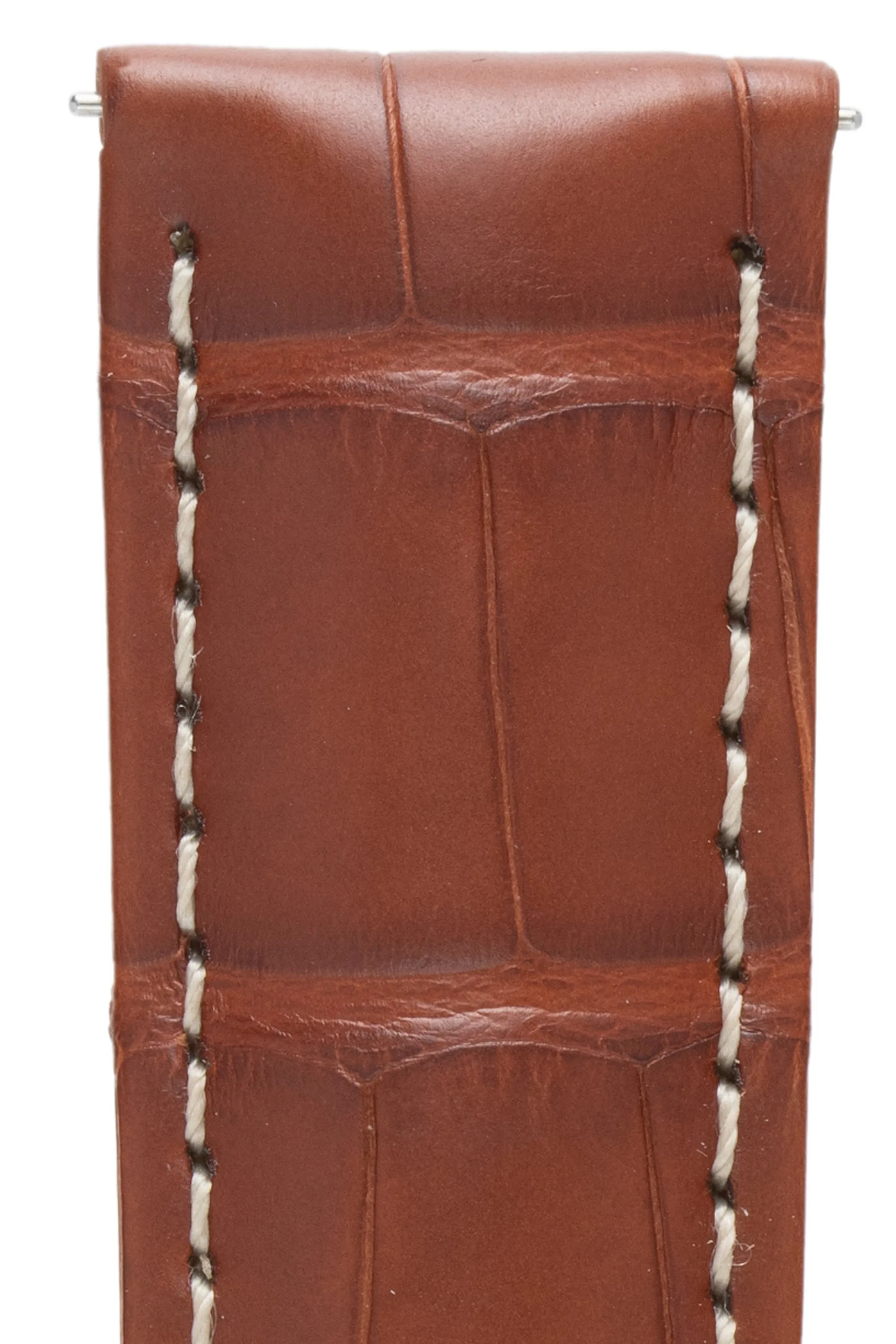 Hirsch TRITONE Padded Alligator Leather Watch Strap in GOLD BROWN With WHITE Stitching