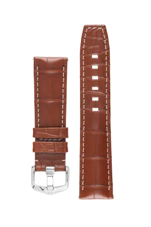 Hirsch TRITONE Padded Alligator Leather Watch Strap in GOLD BROWN With WHITE Stitching