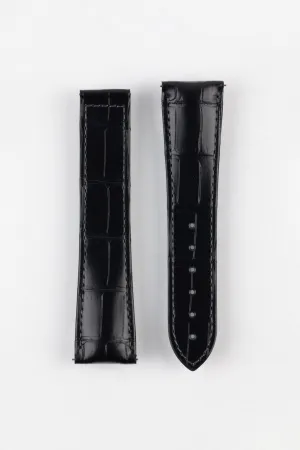 Hirsch VOYAGER Alligator Deployment Watch Strap in BLACK/BLACK