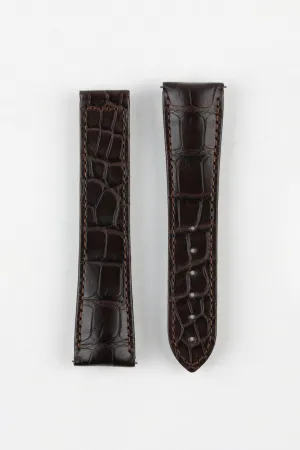 Hirsch VOYAGER Alligator Deployment Watch Strap in DARK BROWN