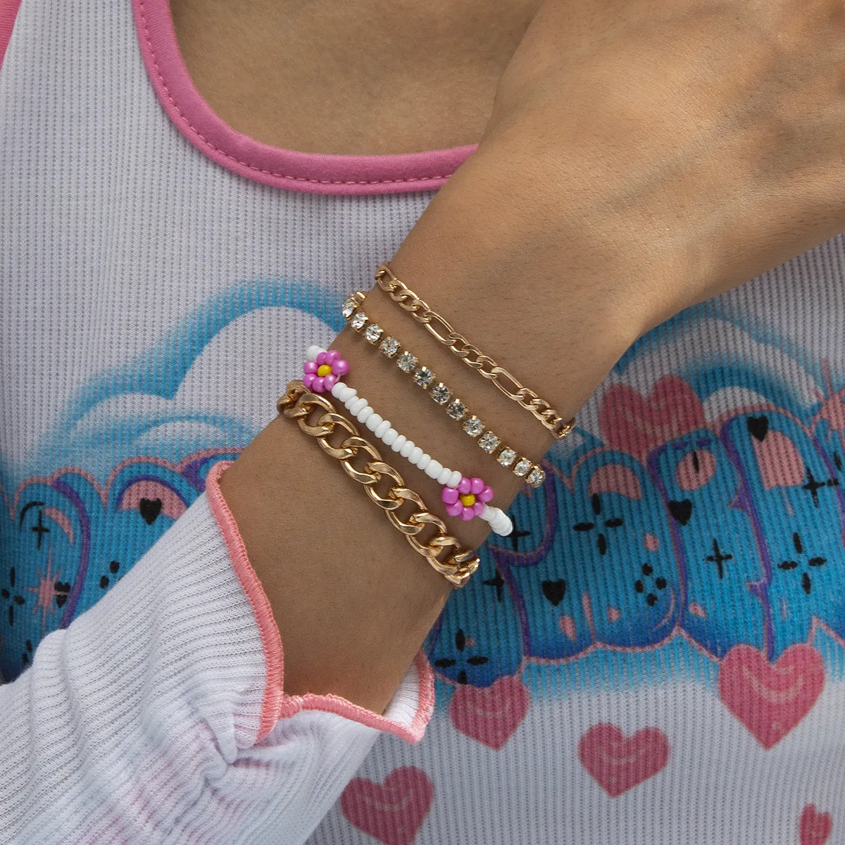 Howlite & Cubic Zirconia 18K Gold-Plated Mum Station Bracelet Set