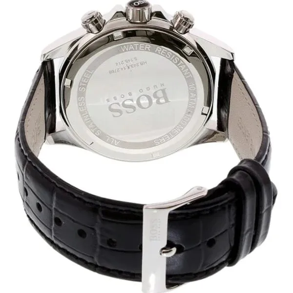 HUGO BOSS Ikon Black Leather Strap Blue Dial Chronograph Quartz Watch for Gents - 1513176