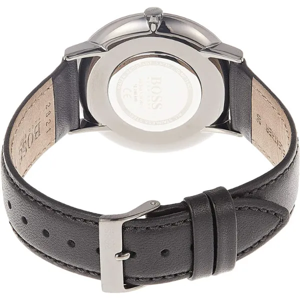 HUGO BOSS Modern Black Leather Strap Black Dial Quartz Watch for Gents - 1513540