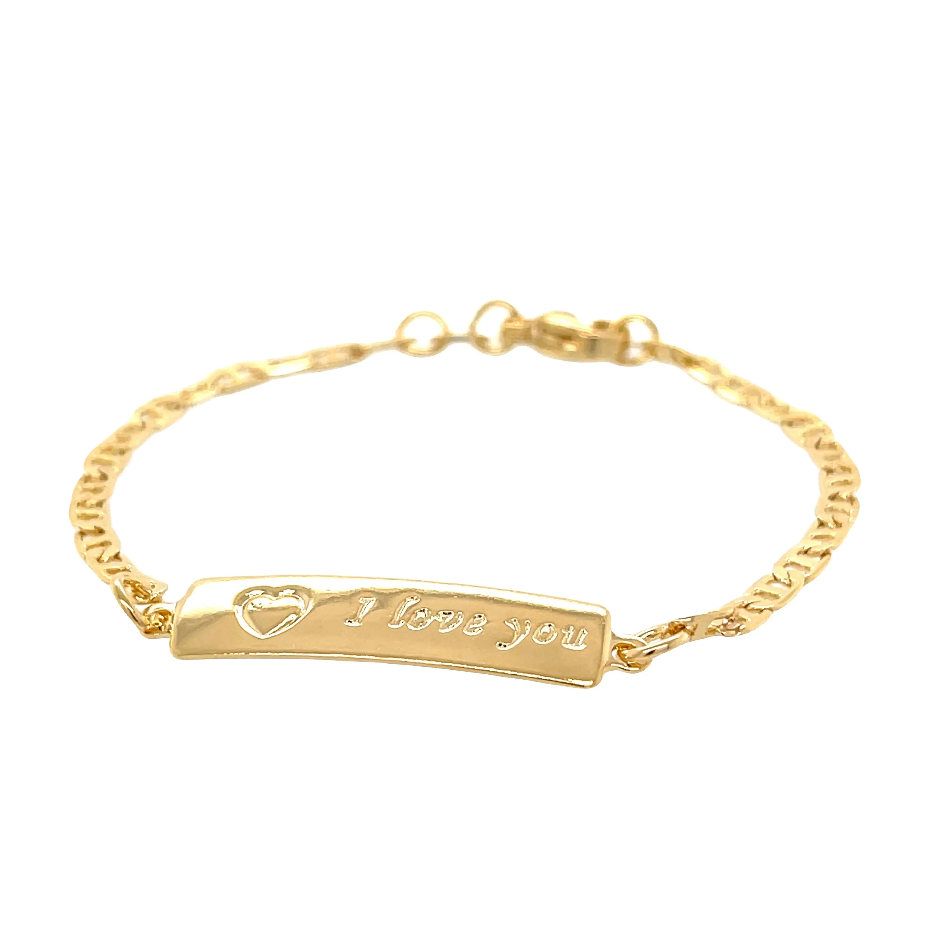 I LOVE YOU plate Baby Bracelet with mariner link 14k gold filled