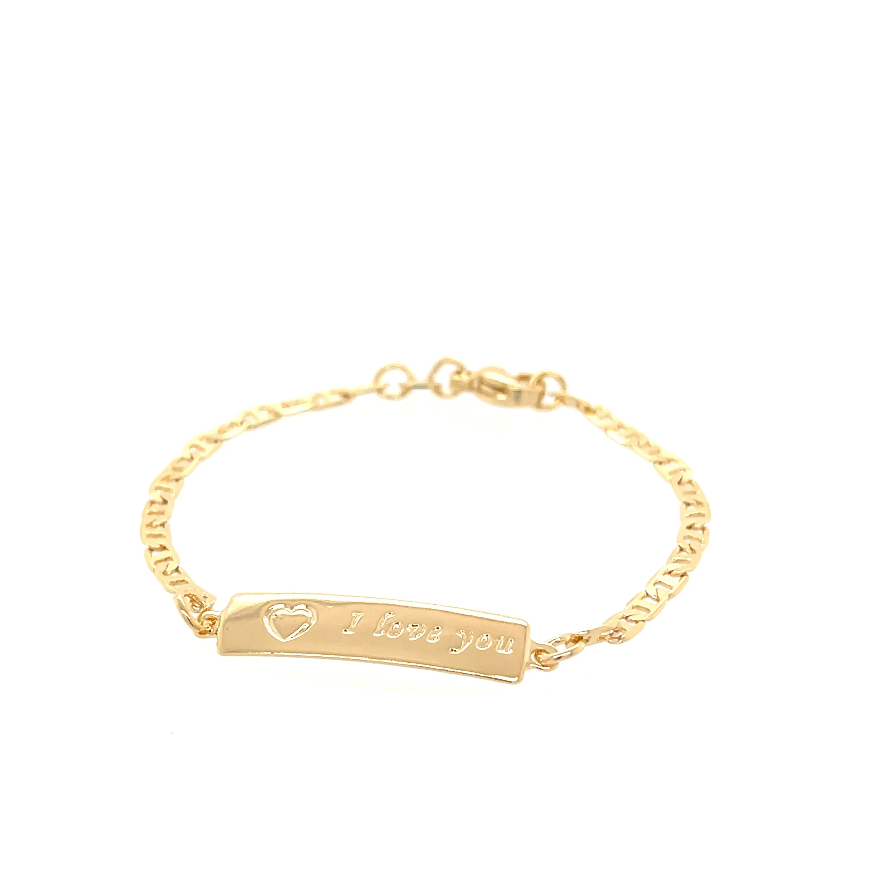 I LOVE YOU plate Baby Bracelet with mariner link 14k gold filled