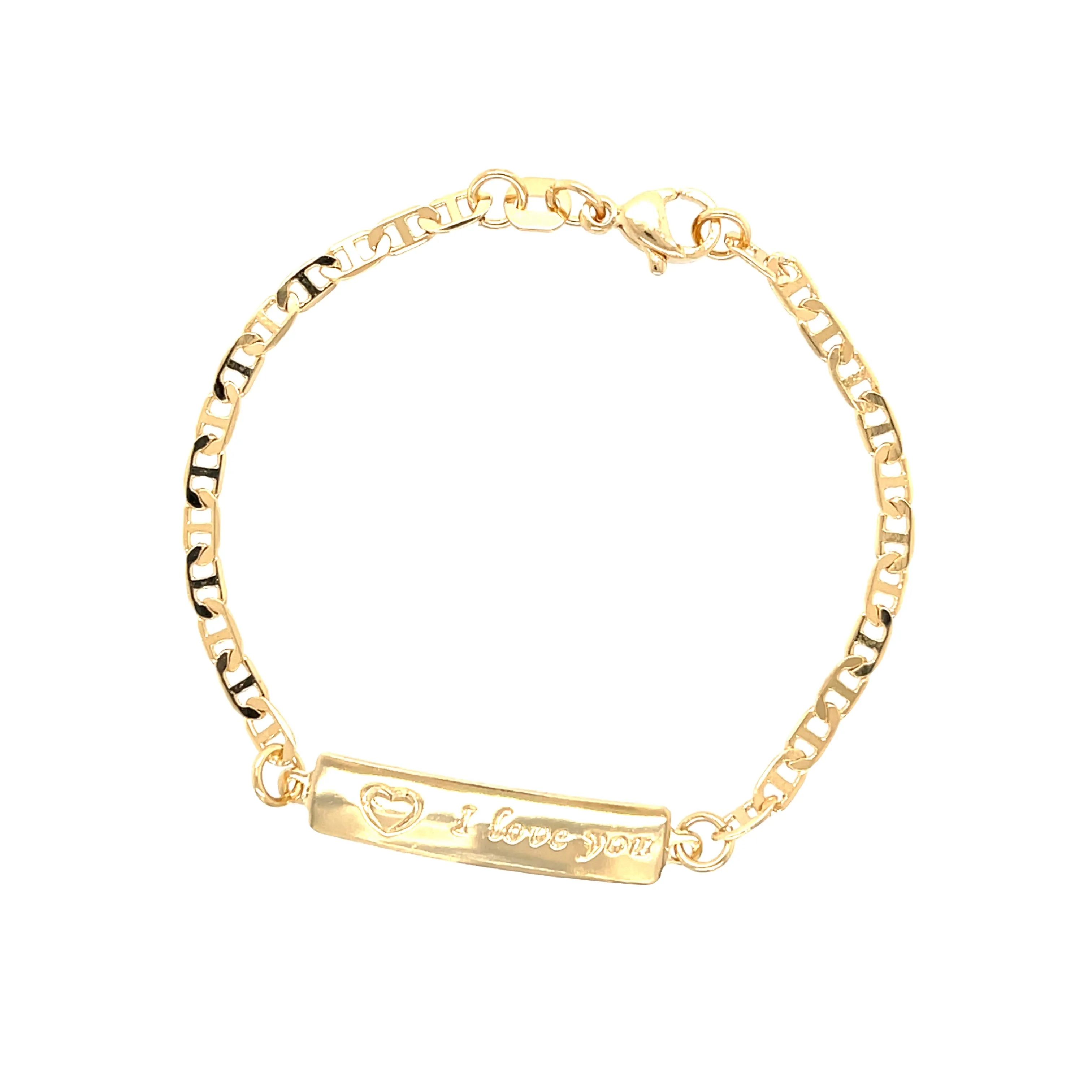 I LOVE YOU plate Baby Bracelet with mariner link 14k gold filled