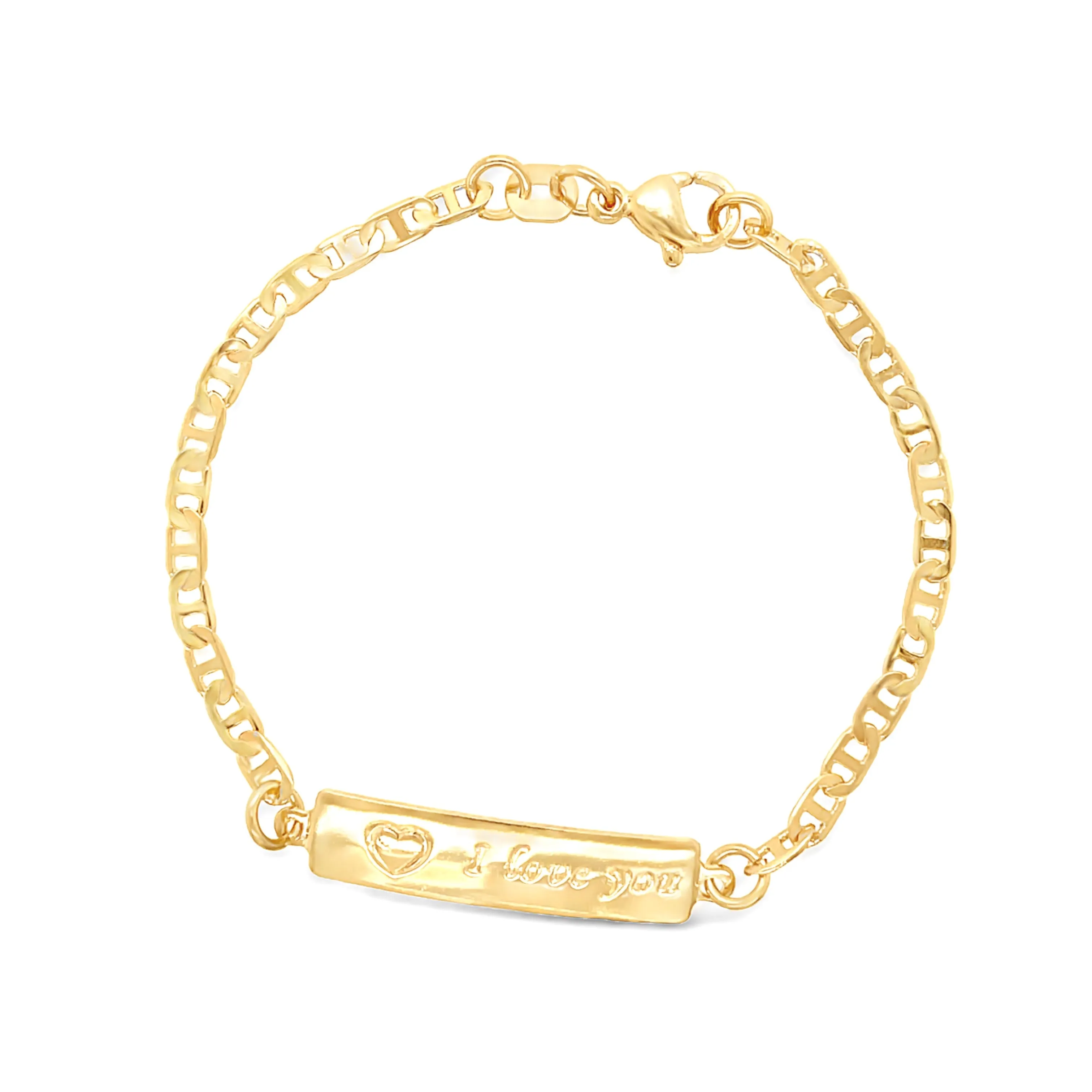 I LOVE YOU plate Baby Bracelet with mariner link 14k gold filled