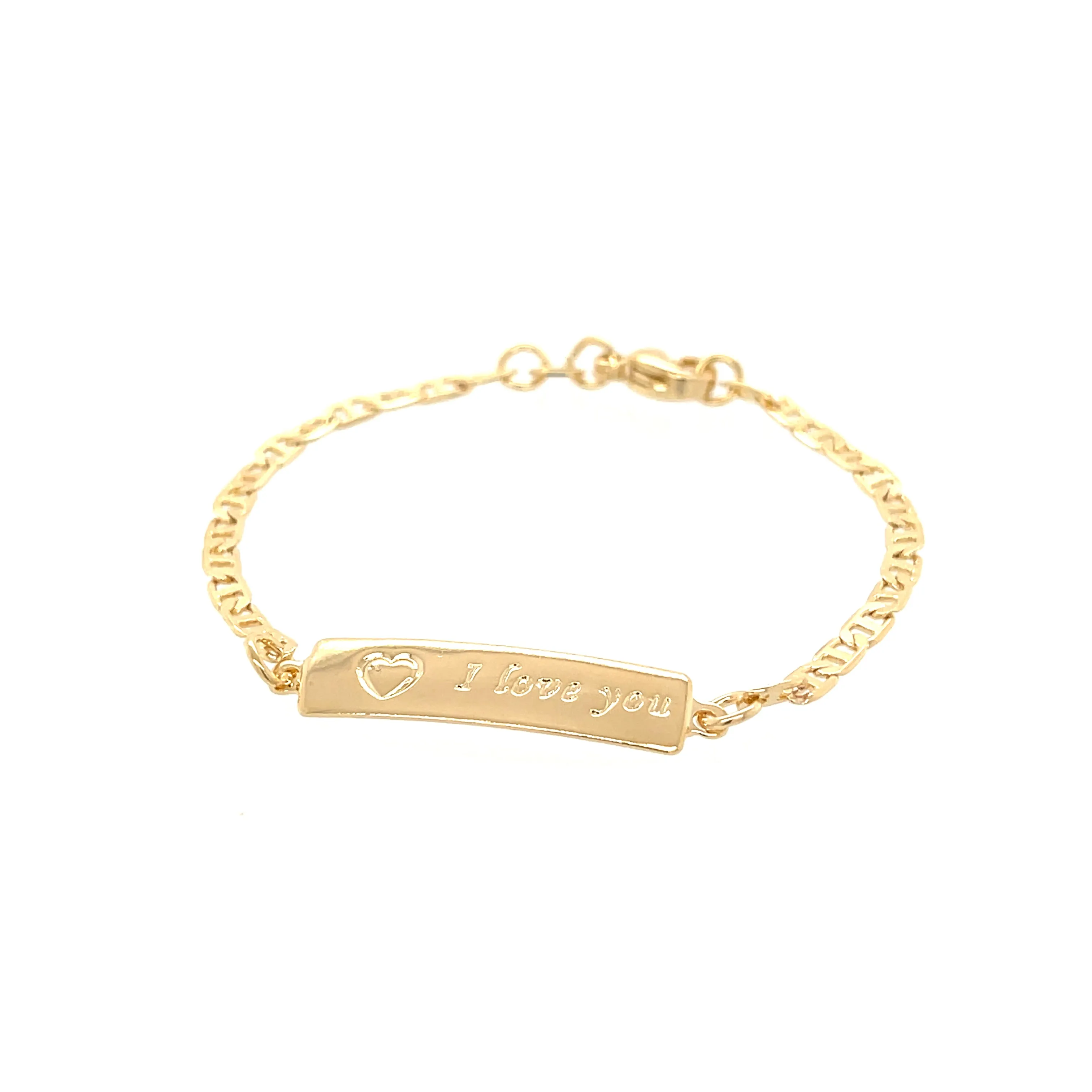 I LOVE YOU plate Baby Bracelet with mariner link 14k gold filled