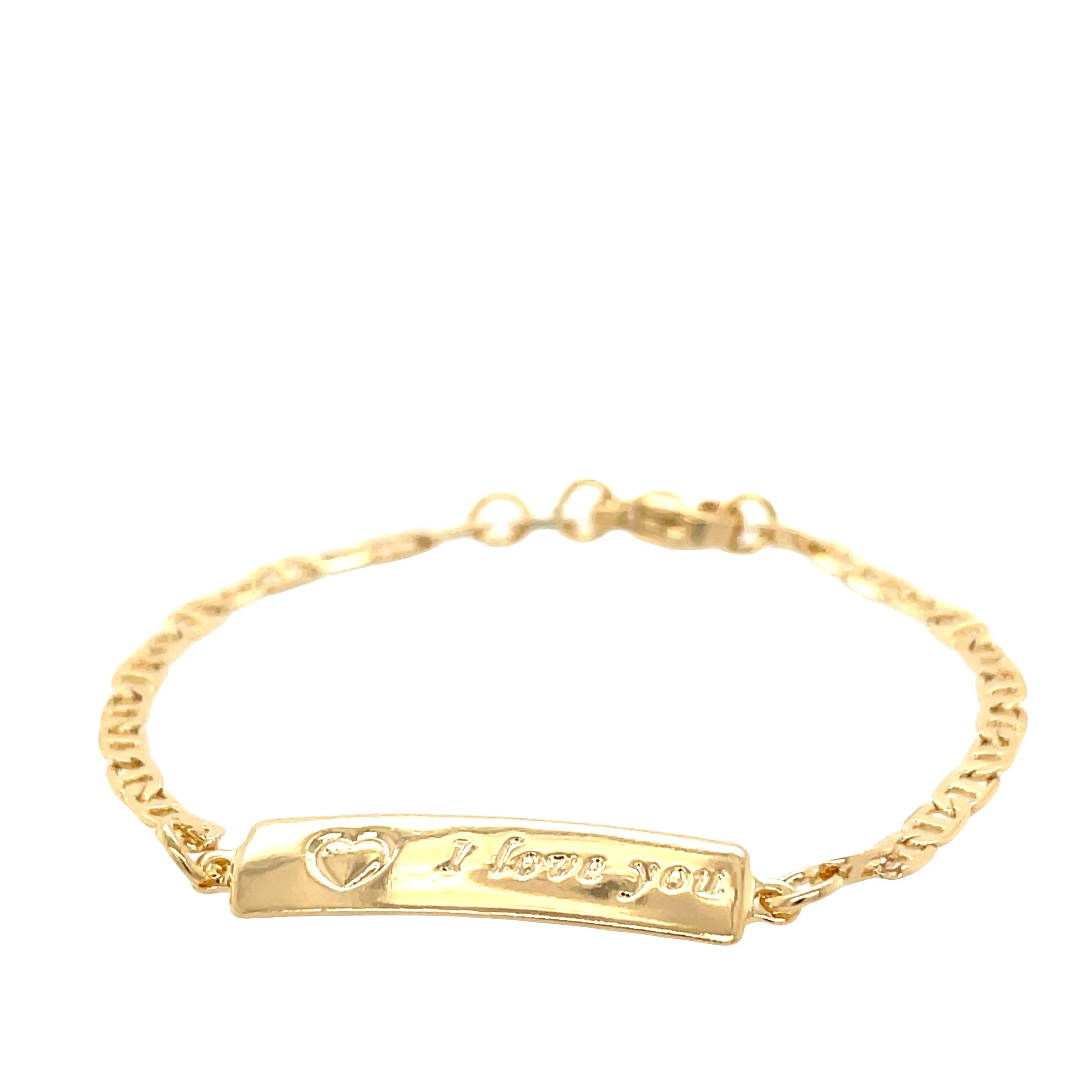 I LOVE YOU plate Baby Bracelet with mariner link 14k gold filled