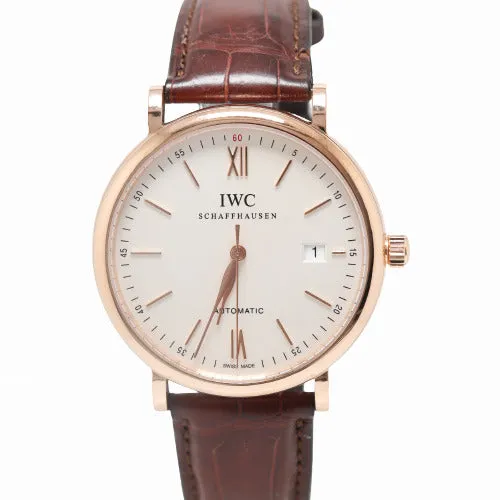 IWC Mens Portofino Rose Gold 40mm Silver Stick Dial Watch Reference# IW356504