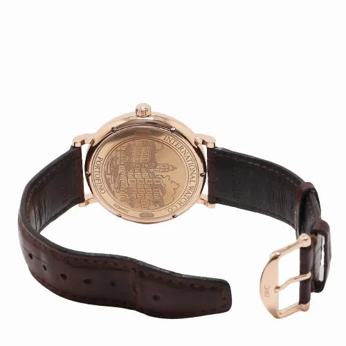 IWC Mens Portofino Rose Gold 40mm Silver Stick Dial Watch Reference# IW356504