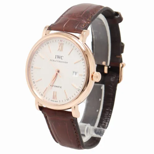 IWC Mens Portofino Rose Gold 40mm Silver Stick Dial Watch Reference# IW356504