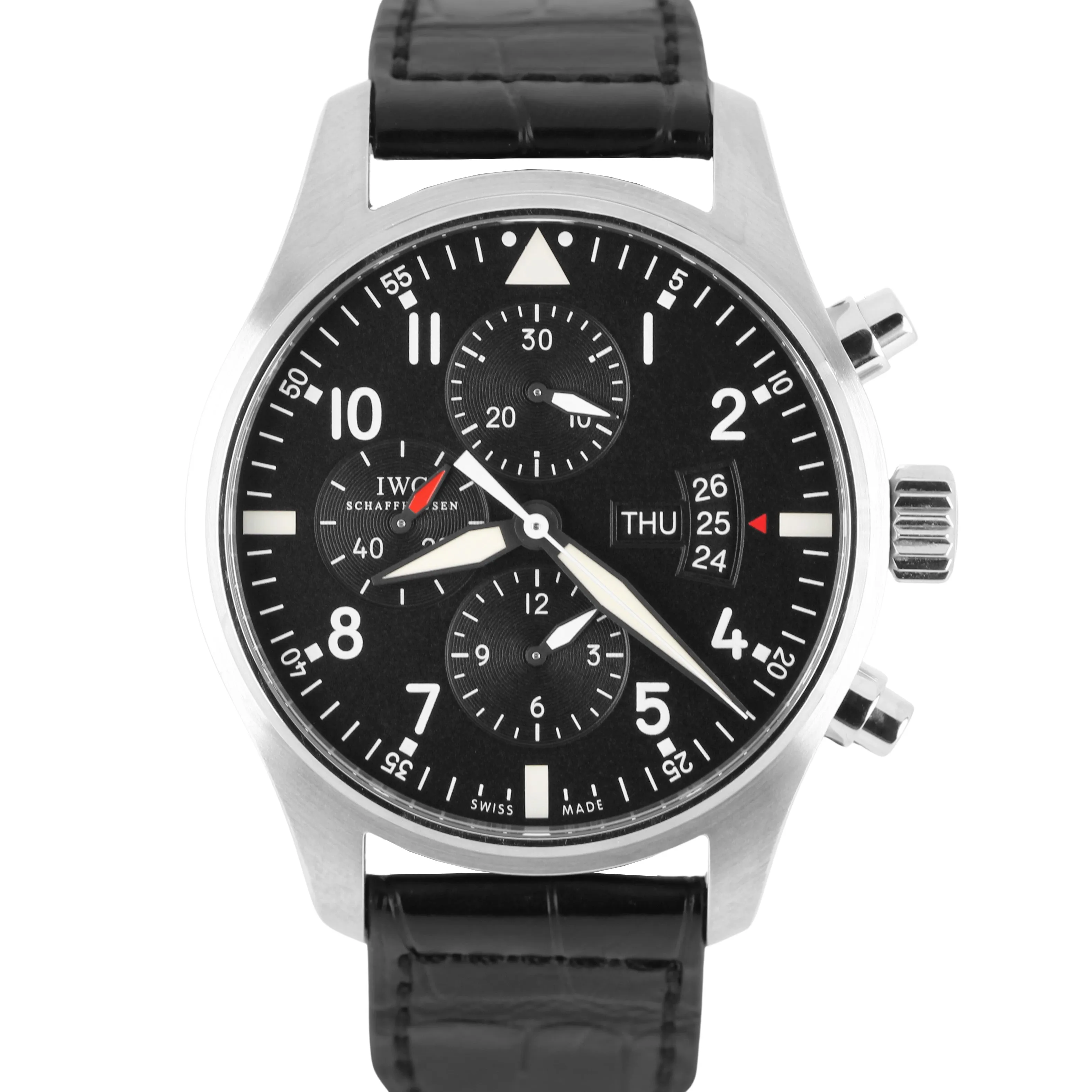 IWC Pilot Fliegeruhr PAPERS Steel Black 43mm Leather IW377701 Watch BOX
