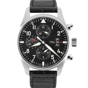 IWC Pilot Fliegeruhr PAPERS Steel Black 43mm Leather IW377701 Watch BOX