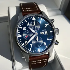 IWC Pilot IW377714 LePetit Prince Automatic Chronograph Day Date 43mm Midnight Blue Wristwatch Box Papers