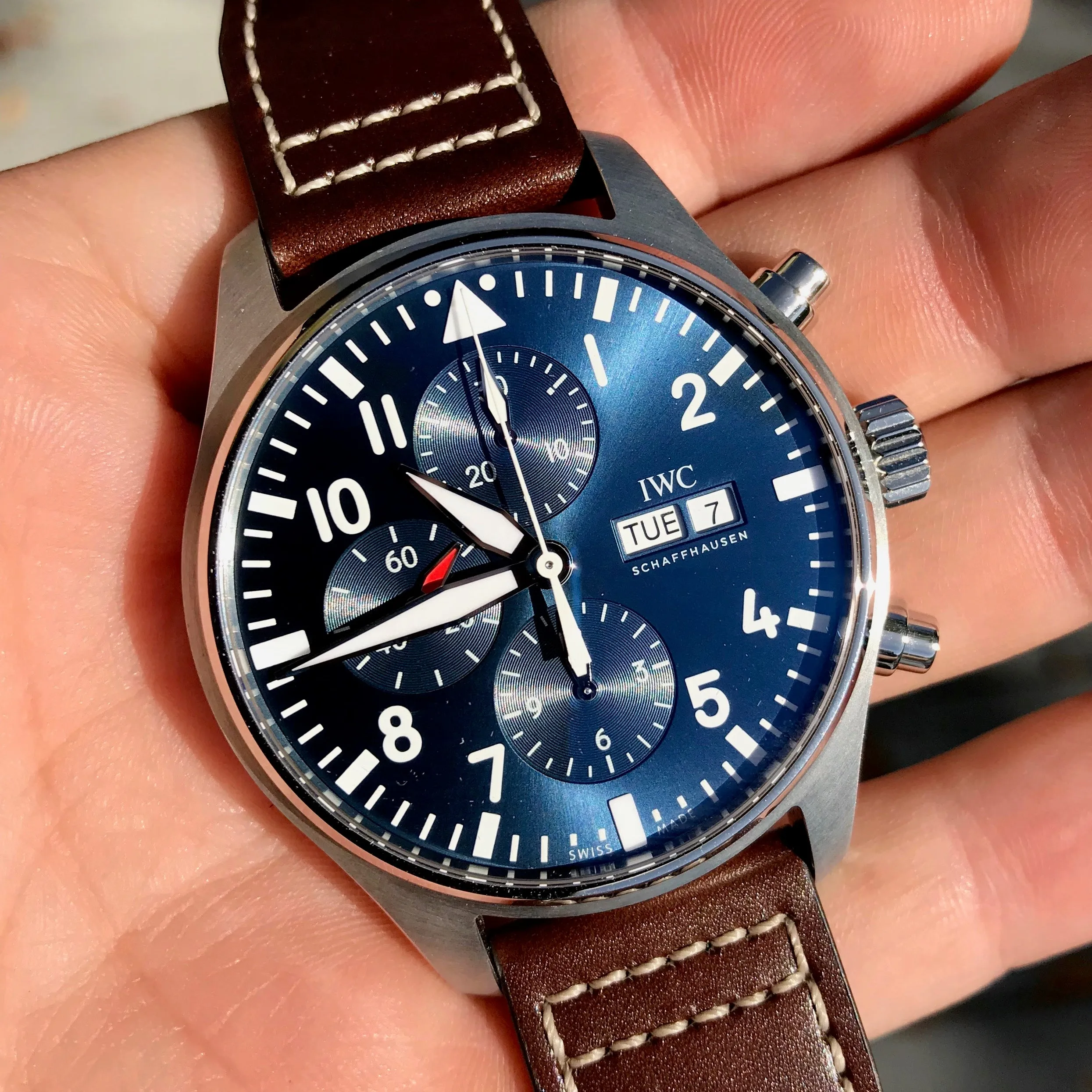 IWC Pilot IW377714 LePetit Prince Automatic Chronograph Day Date 43mm Midnight Blue Wristwatch Box Papers