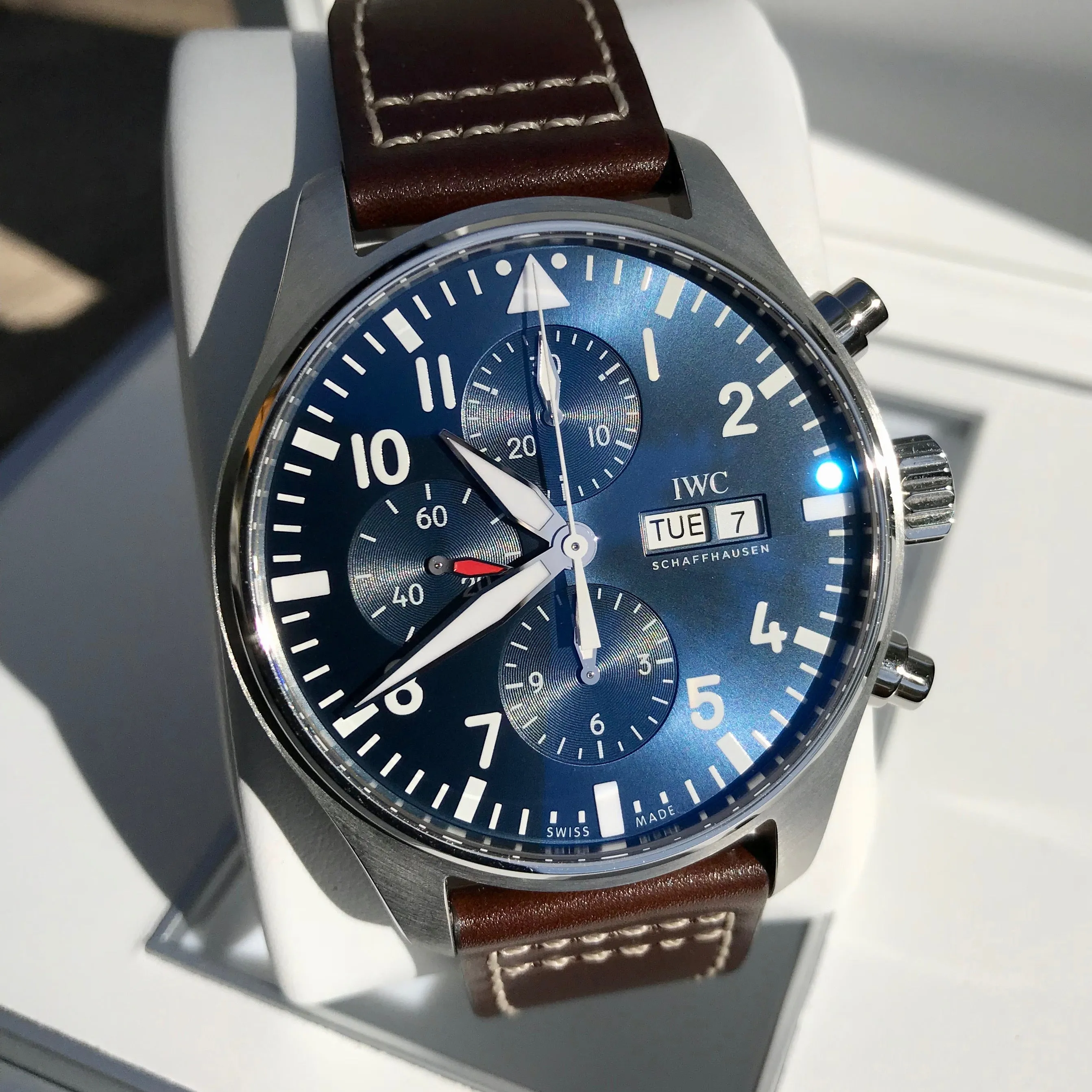 IWC Pilot IW377714 LePetit Prince Automatic Chronograph Day Date 43mm Midnight Blue Wristwatch Box Papers