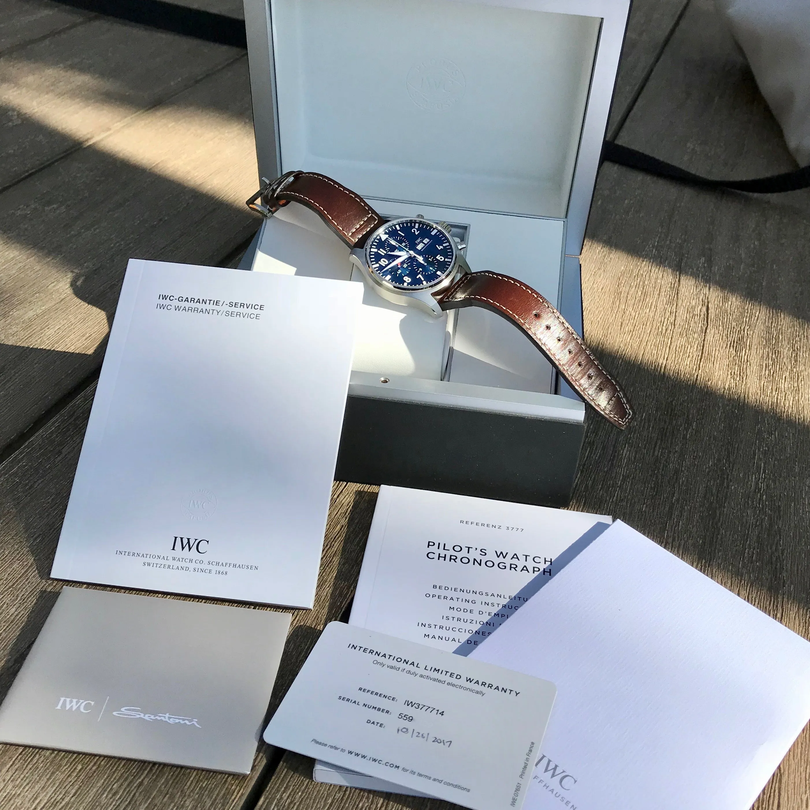IWC Pilot IW377714 LePetit Prince Automatic Chronograph Day Date 43mm Midnight Blue Wristwatch Box Papers