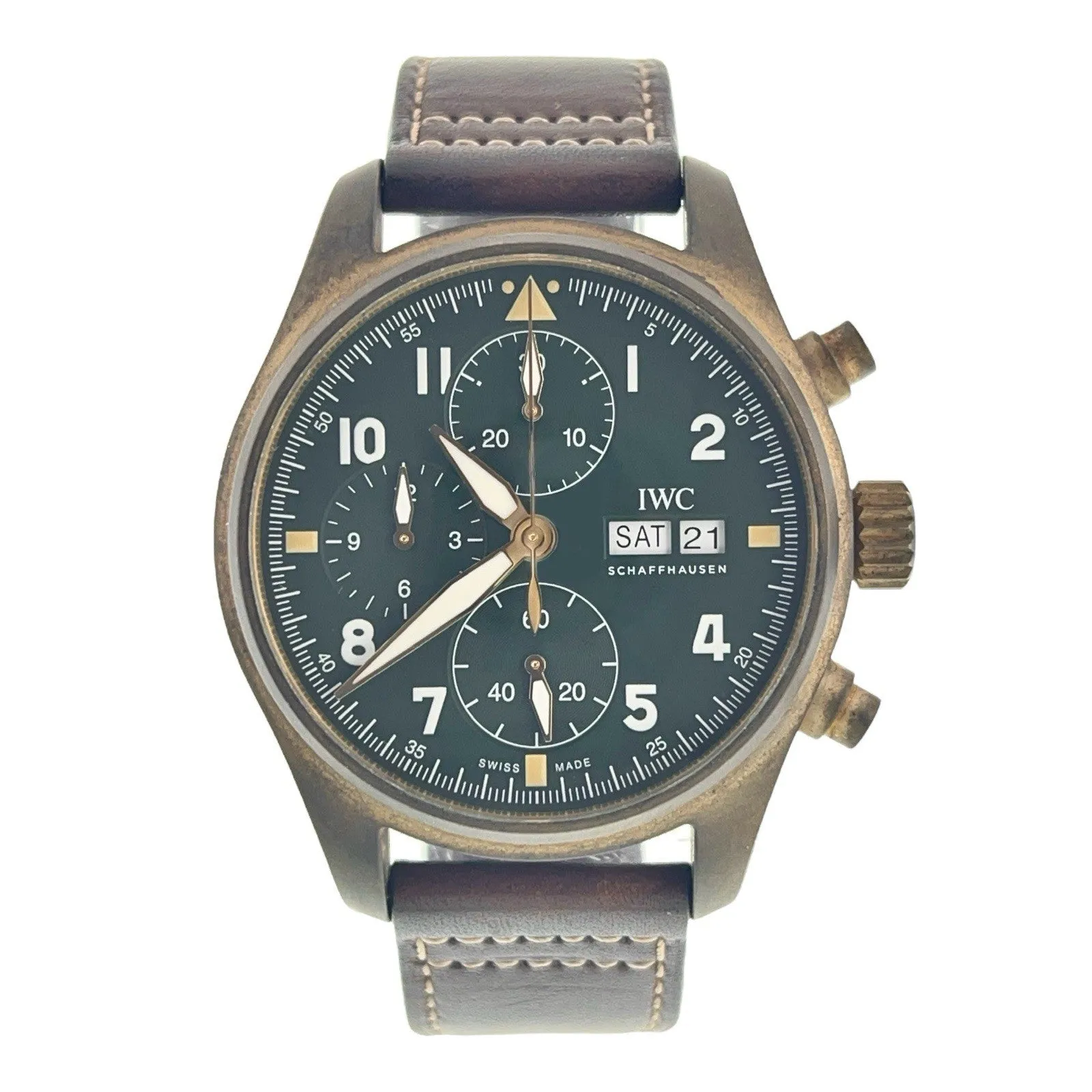 IWC Pilot Spitfire Bronze Green Dial 41mm Automatic Movement Mens Watch IW387902