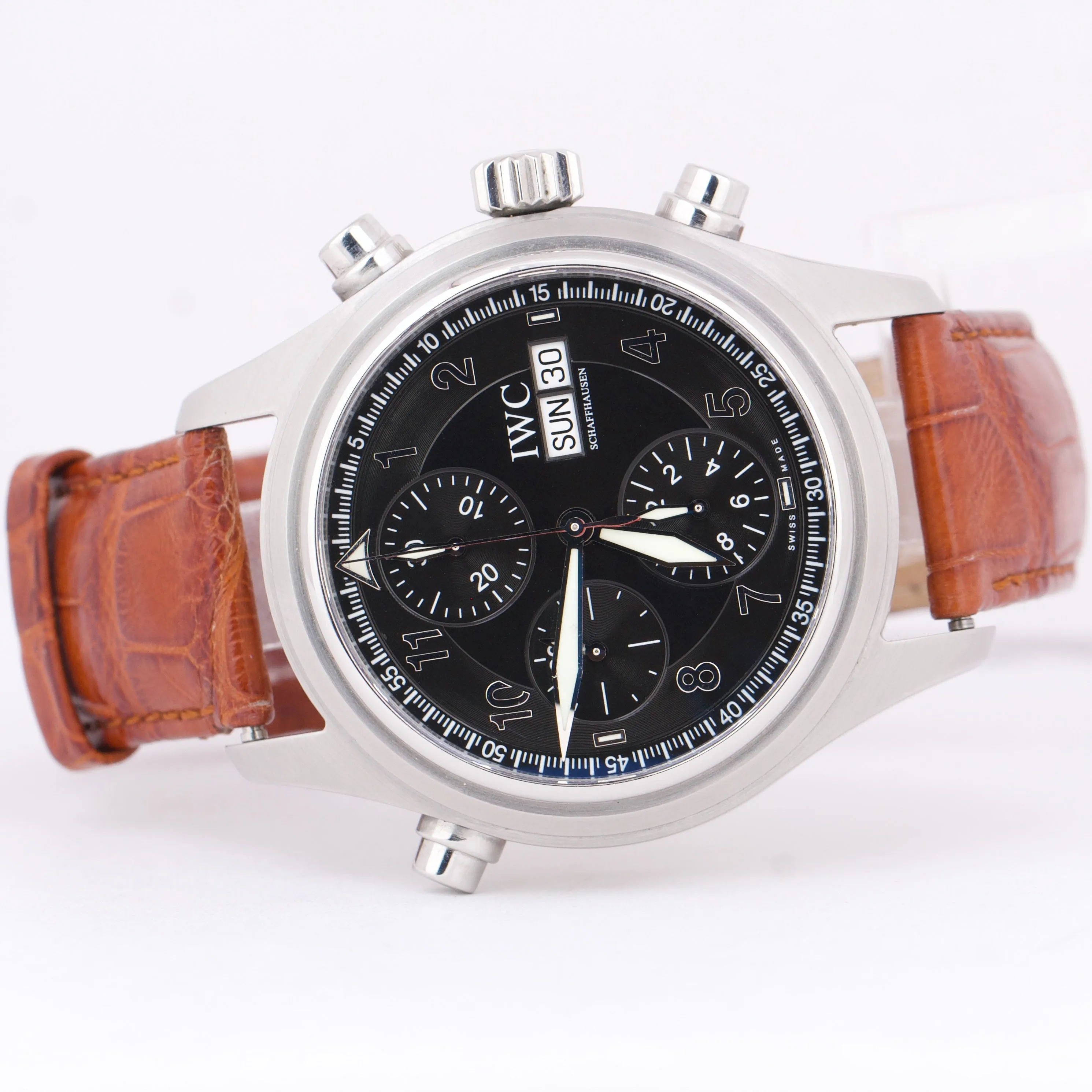 IWC Pilot Spitfire Doppelchronograph IW3713 Stainless Leather 3713 42mm Watch