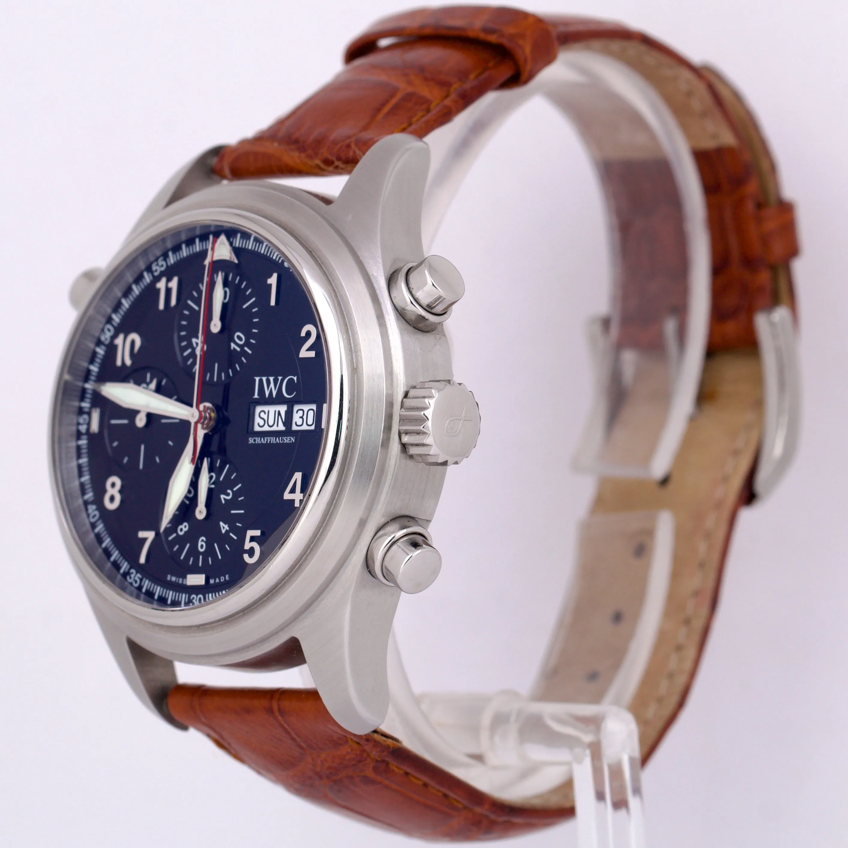 IWC Pilot Spitfire Doppelchronograph IW3713 Stainless Leather 3713 42mm Watch