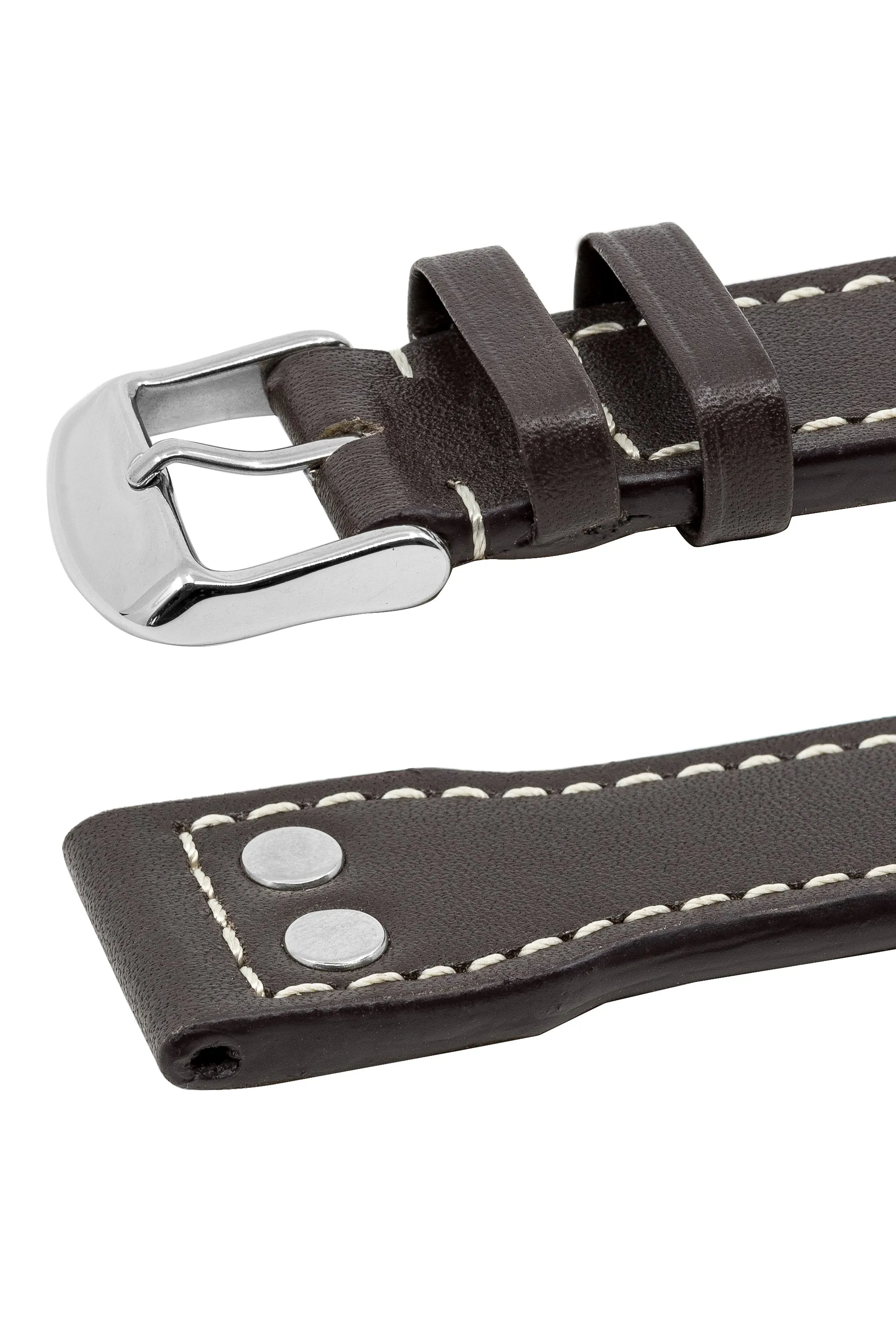IWC-Style Aviation Calf Leather Watch Strap in DARK BROWN