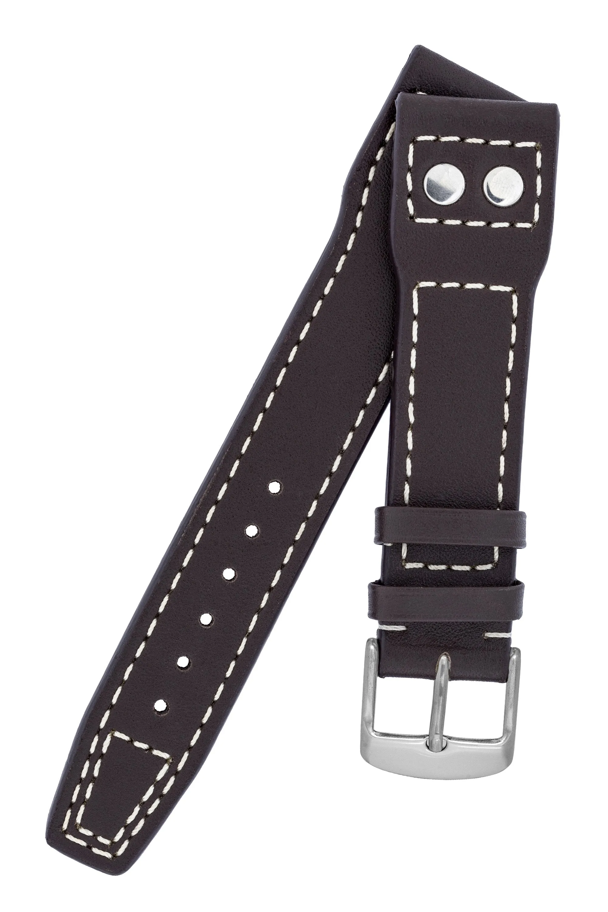 IWC-Style Aviation Calf Leather Watch Strap in DARK BROWN
